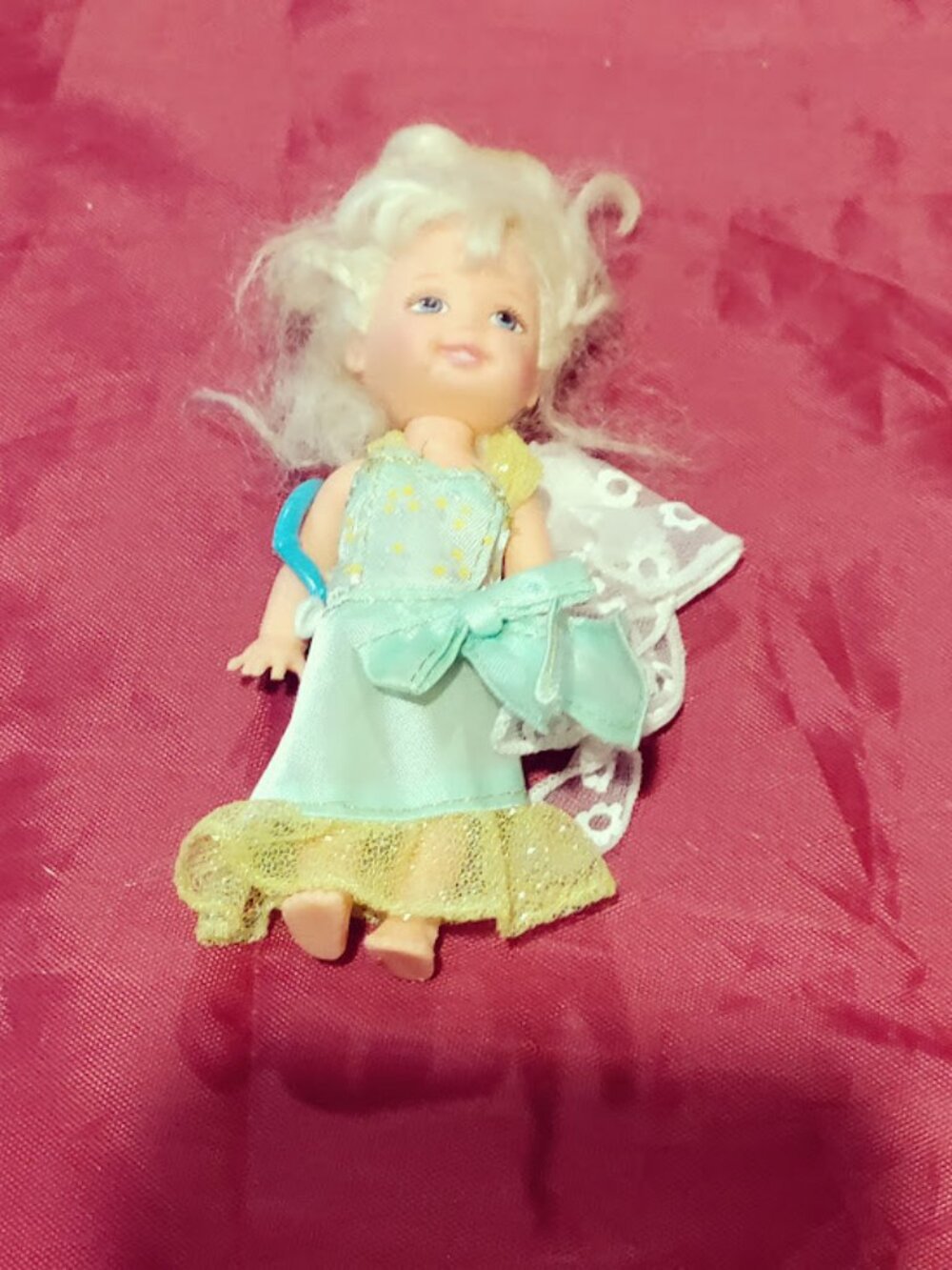 Small Blonde Mini Fairy Doll Aqua Dress